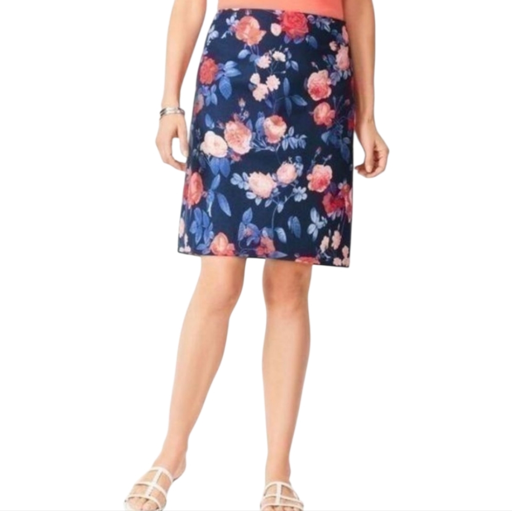 Talbots‎ navy and red FLORAL CANVAS A-LINE SKIRT Plus Size 16 new!